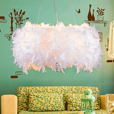 Image of LIUNIAN 30CM Ceiling Lamp Chandelier Lampshade Modern Fashion Feather Light with Shade and Crystal Pendant for Living Room Bedroom Porch Bar Restaurant Hotel