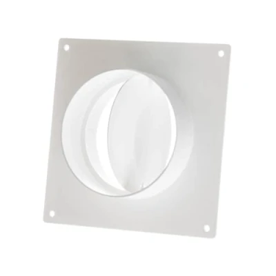 Image of 100mm / 4 Inch Duct Connector with Flange and Backdraft Damper Round PVC Ducting Ventilation Pipe Wall Plate