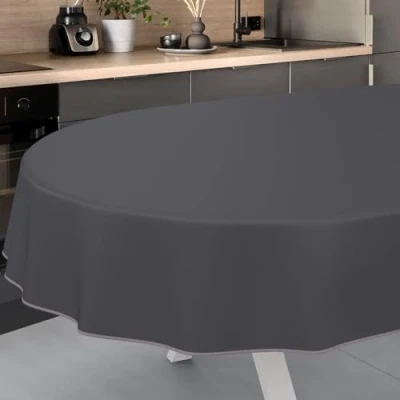 Image of ANRO Oilcloth Tablecloth, Washable, Oilcloth, Garden Outdoor, Indoor, Oval, 220 x 140 cm with Hem, Anthracite