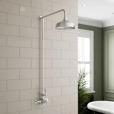 Image of Park Lane Traditional Thermostatic Mixer Shower Set Round Chrome Crosshead Exposed Valve
