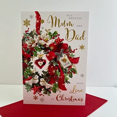 Image of Jonny Javelin Special Mum And Dad With Love At Christmas Card Festive Wreath