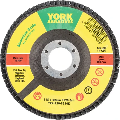 Image of 5x York 115 X 22MM Conical Flap Discs, Aluminium Oxide Fibre Backed P120