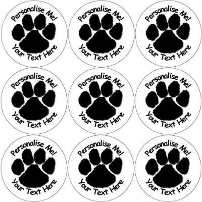 Image of 144 Personalised Black Paw 30mm Glossy Reward Stickers for School Teachers, Parents