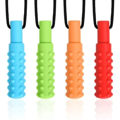 Image of CLDY 4 PCS Sensory chew Necklace, Toys for Autistic ADHD Biting Needs Children, Silicone Necklace Made from Food Grade Safety, Oral Motor Chewy Teether Boys Girls