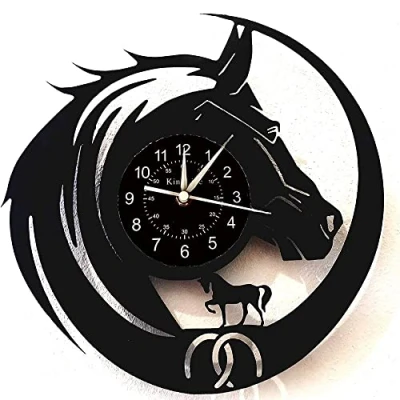 Image of Smotly Vinyl wall clock, horse head pattern vintage ideal home decoration clock gift.