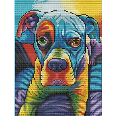 Image of Awesocrafts Cross Stitch Stamped Kits Colourful Bulldog Dog Easy Patterns Stitching Embroidery Needlework Kit Supplies (Bulldog)