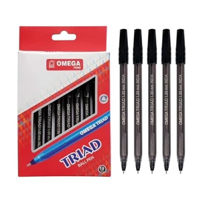 Image of OMEGA Triad Tint Ballpoint Pens, BLACK, Medium Point (1.0 mm), Pack of 10, Triangular Grip, Smooth Ball Perfect for School Office Home Everyday Use