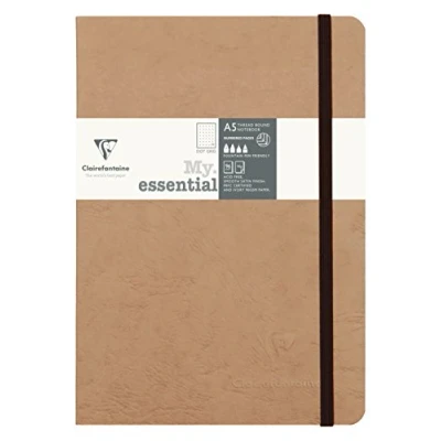 Image of Clairefontaine Ref 79343C Age Bag Thread Bound Notebook (192 Pages) A5 Size, Dot Rulings, 90gsm Brushed Vellum Paper, Elastic Closure Brown Cover