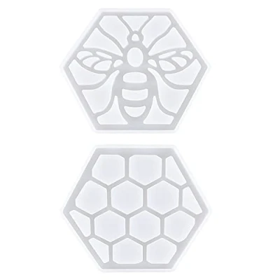 Image of 2 Pcs Bee Honeycomb Resin Coaster Molds DIY Silicone Moulds Hexagon for Epoxy Casting Art Craft Cup Mats