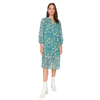 Image of Trendyol Women Midi Basic Regular fit Woven Dress Green