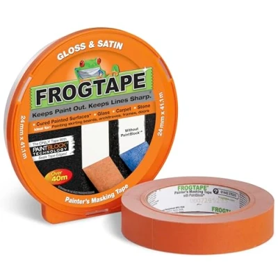 Image of Frog Tape Orange Gloss &amp; Satin Painters Masking 24mm x 41.1m, Indoor Painting and Decorating For Sharp Lines No Paint Bleed