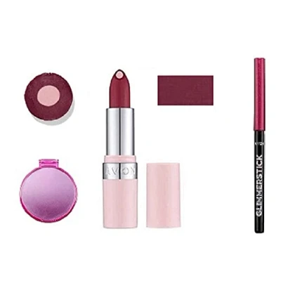 Image of Hydramatic Matte Lipstick Kit consists of Hydra PLUM, Glimmerstick lip liner DEEP and handbag makeup mirror by Avon