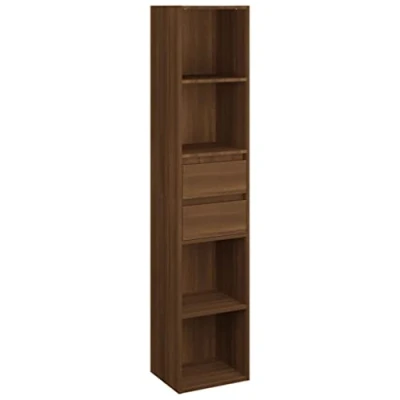 Image of vidaXL Book Cabinet Engineered Wood, Freestanding, Brown Oak, Scandinavian Style with 4 Open Compartments &amp; 2 Drawers Suitable for Living Room, Bedroom, Office Size: 36x30x171 cm