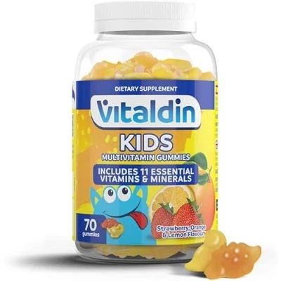 Image of VITALDIN Kids Multivitamin Gummies Food Supplement for Children with 11 Essential Vitamins &amp; Minerals 70 Chewable (1 Month Supply); Fruit Flavour Vitality Immune System Gluten Free