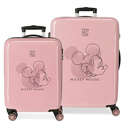 Image of Disney Mickey Outline Set of Suitcases Pink 55/68 cm Rigid ABS Side Combination Lock 104L 6 kg 4 Wheels Double Hand Luggage