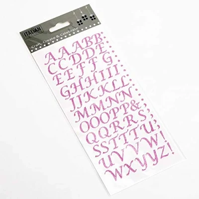 Image of 15mm Script Pink Glitter Self Adhesive Alphabet Sticker Letters Craft Embellishment