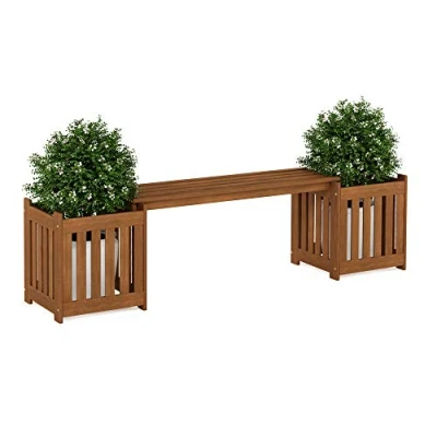 Image of Furinno Outdoor Planter Box with Seater, Wood, Natural, 173.99 (W) x 45.46 (H) 40.13 (D) cm