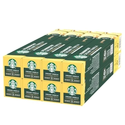 Image of STARBUCKS Creamy Vanilla Flavoured Coffee by Nespresso, Blonde Roast, Capsules 8 x 10 (80 Capsules)