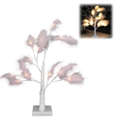Image of SHATCHI 55cm Light Pink Feather Tree Table Lamp Warm White LEDs Lighted Pampas Battery Operated Decorative Night for Christmas, Home, Events, Holiday Decorations
