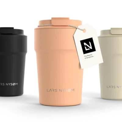 Image of LARS NYSØM Thermo Coffee Mug to Go 13oz Travel 0.38 Liter with Insulation Leak Proof Stainless Steel Thermal for and Tea on The (Creamy Peach, 380ml)