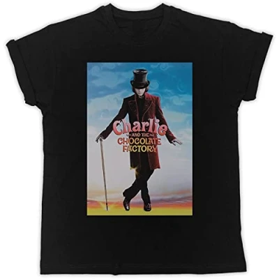 Image of Charlie and The Chocolate Factory Movie Poster T Shirt Mens Unisex Black Tees L