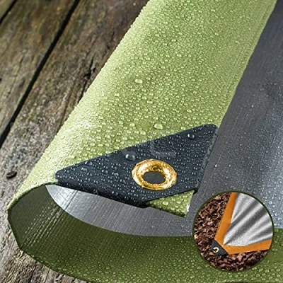 Image of 270GSM Tarpaulin Extra Heavy Duty Builders Waterproof Ground Sheet Cover Green &amp; Silver 6ft x 10ft (1.8m 3m) Brown/Silver