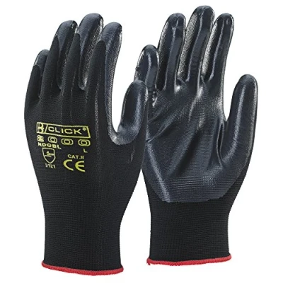 Image of 10 Pairs Click 2000 Nitestar Nitrile Coated Work Gloves Black Sizes L &amp; XL (X Large)