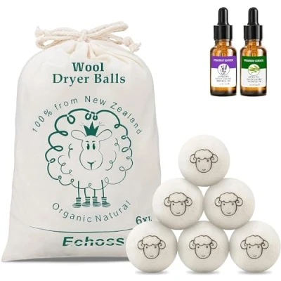 Image of Wool Dryer Balls with Exclusive Scented Oil, Laundry Perfume Balls, Echoss Natural and Reusable Antistatic Softener, 2 Bottles 6