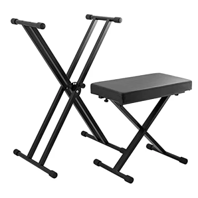 Image of TIGER KAP PK2 Keyboard Stand and Stool Pack Height Adjustable Double Braced X Frame Piano