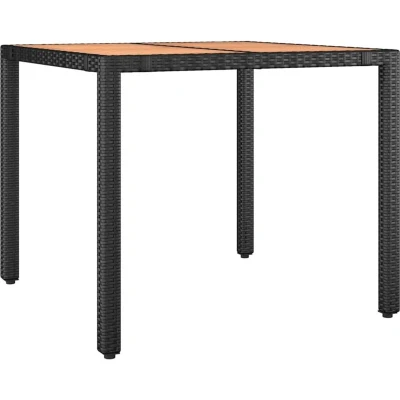 Image of vidaXL Garden Table with Wooden Top Black Poly Rattan&amp;Solid Wood Acacia