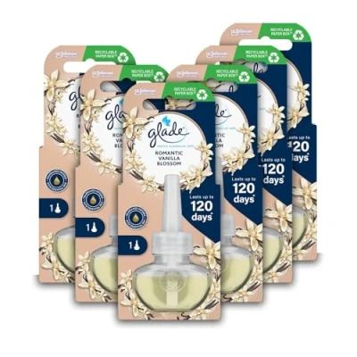 Image of Glade Plug in Air Freshener Refill, Electric Scented Oil Room Freshener, Vanilla Blossoms, 6 Refills (6 x 20ml)