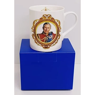 Image of Rainbow Decors HM King Charles III Mug Gift Box Fine Bone China Balmoral Coronation Commemorative Cup Hand Decorated UK