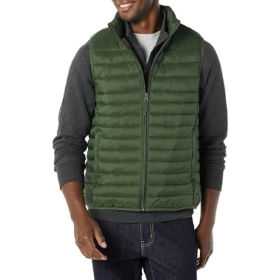Image of Amazon Essentials Men&#039;s Lightweight Water Resistant Packable Puffer Gilet, Dark Olive, M