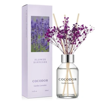Image of COCODOR Flower Reed Diffuser set / 100ml Garden Lavender/Scent with Sticks Home Fragrance for Bathroom Shelf Decor
