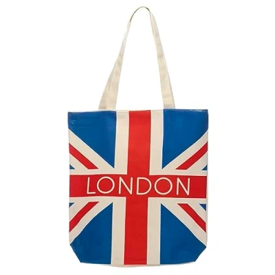 Image of Puckator London Union Jack Flag Reusable Zip Up Cotton Bag Canvas Tote Bags Eco Gifts for Women and Men Cloth Shopping Fabric Foldable Handbag