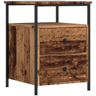 Image of vidaXL bedside cabinet/nightstand 2 drawers/compartment engineered wood/metal legs old wood finish, ideal for bedroom, living room
