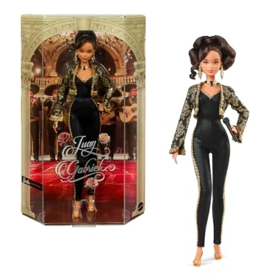 Image of Barbie Signature Doll, Juan Gabriel Collectible in Chic Black and Gold Suit with Cropped Jacket Golden Accessories