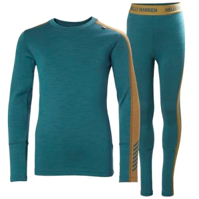 Image of Helly Hansen Unisex Kid&#039;s JR LIFA Merino Midweight Set Base Layer Bottom, 453 Dark Creek, 14 Years