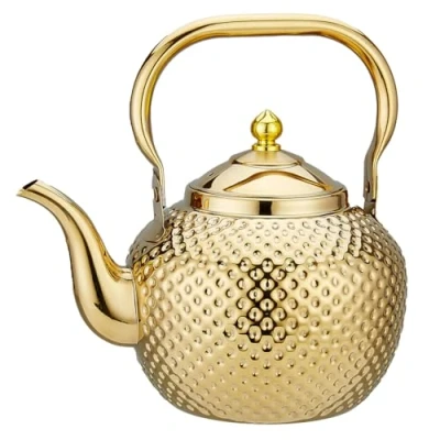 Image of SANQIAHOME Gold Teapot with Infuser 42oz(1.2 litres) 4 5 Cups, Stainless Steel Water Boilers Loose Leaf Tea Maker Kettle for Stovetop