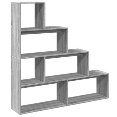 Image of vidaXL Room Divider Bookcase Bookshelf 4 Tier Grey Sonoma Engineered Wood 143.5 x 29 cm Versatile Storage Unit for Living Room, Study, Bedroom
