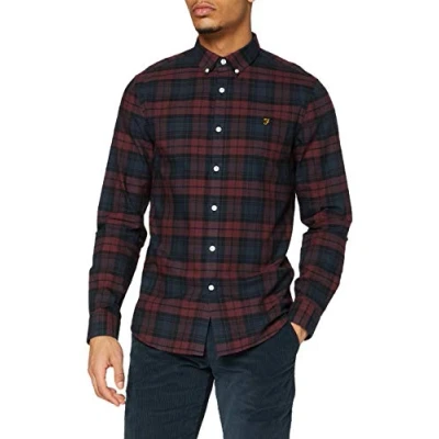 Image of Farah Men&#039;s Brewer Slim FIT Cotton Oxford Shirt Red, L