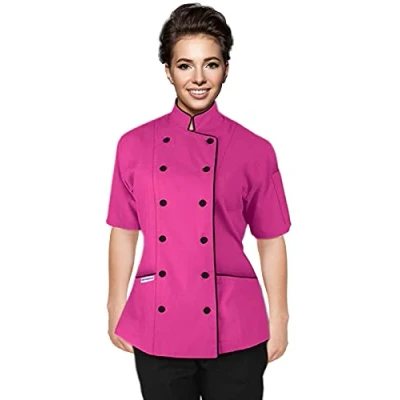 Image of Chef Apparel Short Sleeves Women&#039;s Ladies Chef&#039;s Coat Jackets XXL (for Bust 42 43), Pink