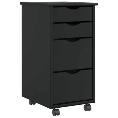 Image of vidaXL rolling cabinet with drawers black solid pine wood movable storage unit for office/bedroom/kitchen 53x39x103 cm