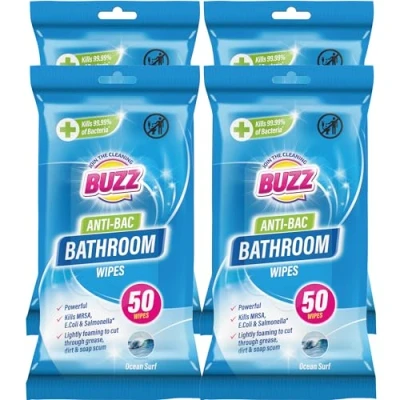 Image of 200pk Buzz Bathroom Wipes,Toilet Wipes,Cleaning Wipes Antibacterial, Ultra Strong Large Cleaning Wipes, Antibacterial Antibac Removes Soap Scum