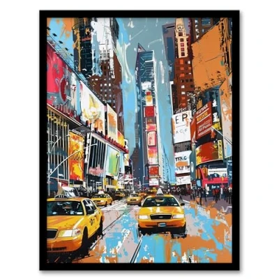 Image of Artery8 Taxi on Broadway New York City Painting Living Room Art Print Framed Poster Wall Decor 12x16 inch