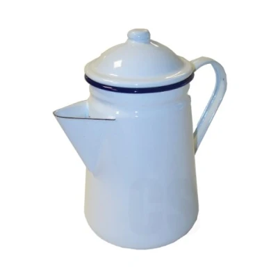 Image of FALCON White Enamel Tall Coffee Pot with Handle &amp; LID Tea TEAPOT 1.5L Camping