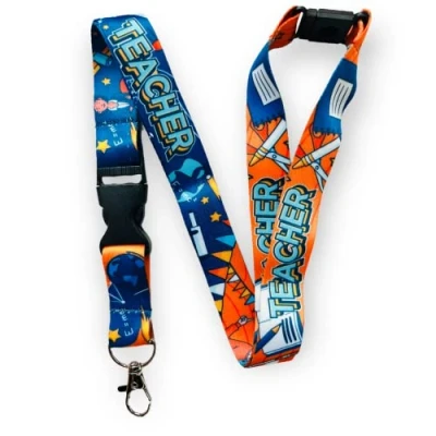 Image of PAC Supplies Global Art Teacher Orange &amp; Blue Lanyard With Detachable Buckle Clip Safety Breakaway