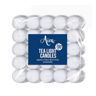 Image of ProTech 100 Pack Tea Light Candles, 4 Hour Long Burn Time Night Tealights, White Unscented Simple and Classic Wax Warmer Ideal for Dinner Parties Other Occasions