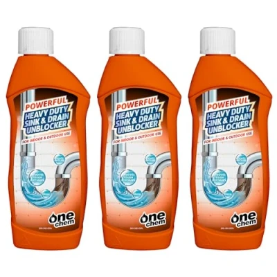 Image of One Chem Heavy Duty Sink and Drain Unblocker 3 x 500 ml, Kitchen, Bathroom