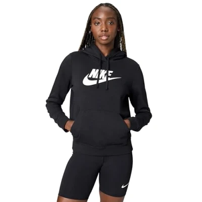 Image of NIKE DQ5775 010 W NSW CLUB FLC GX STD PO HDY Sweatshirt Women&#039;s Black/White Size XS